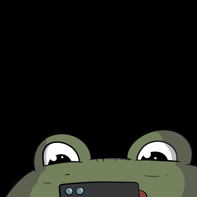 Pistacio peeking over the bottom of the frame holding a phone