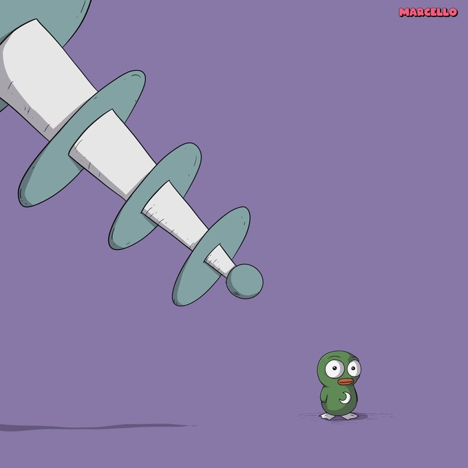 Tiny Pistacio staring down an enormous falling object